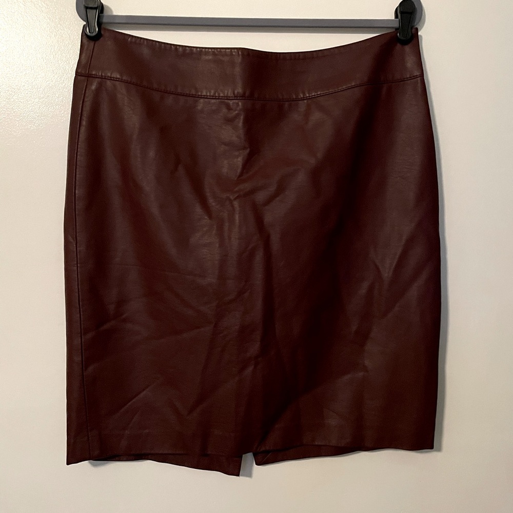 Burgundy Faux Leather Pencil Skirt